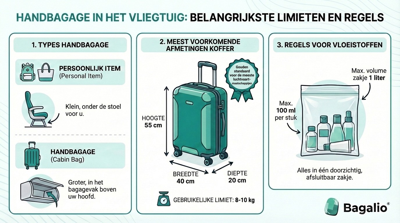 INFOGRAPHIC: Handbagage in het vliegtuig: belangrijkste limieten en regels