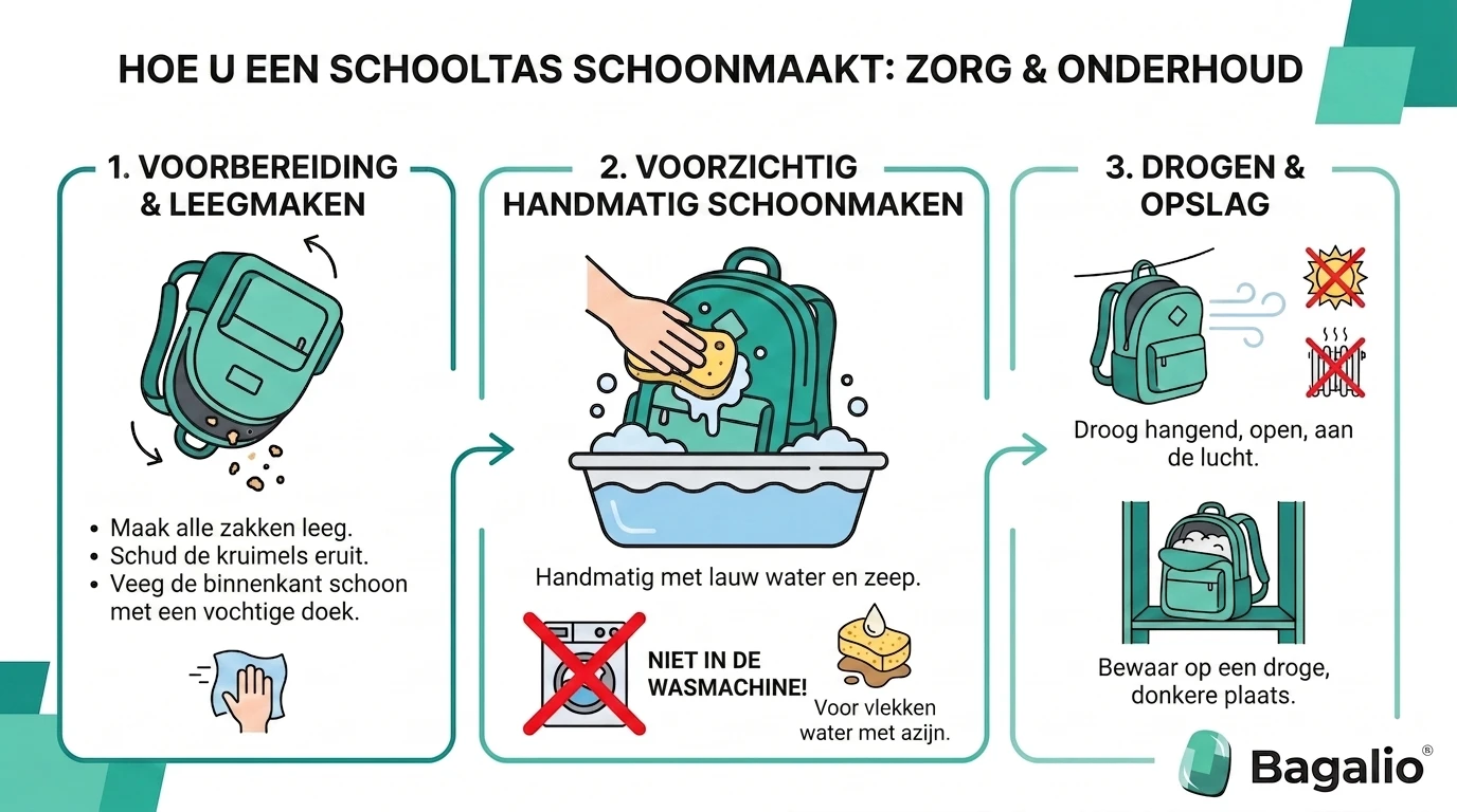 Infographic: hoe u een schooltas schoonmaakt en onderhoudt